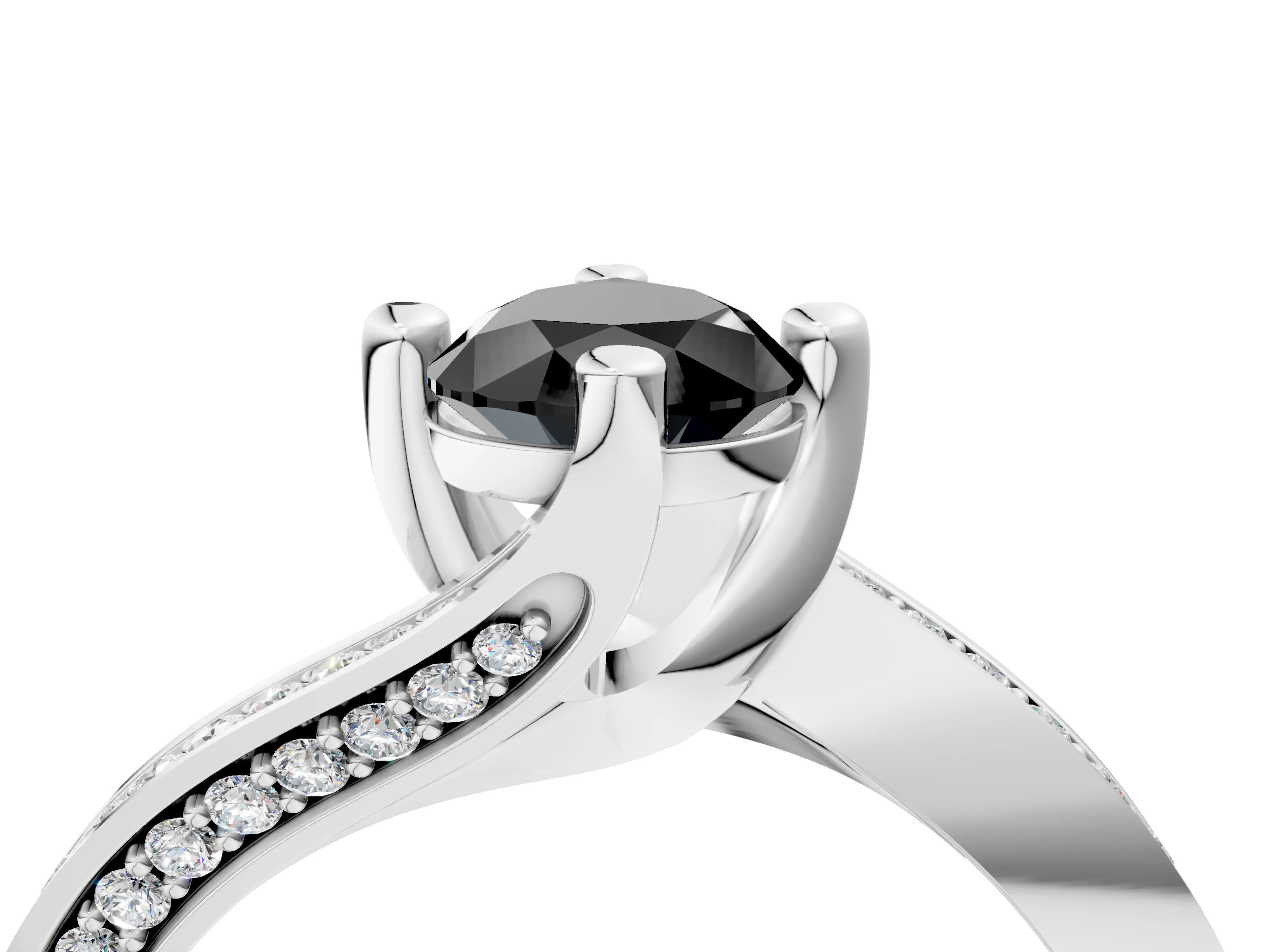 White gold Fancy Black Pear Cut Solitaire Diamond Twist Band with Pavé Setting and Four-Prong Setting_16