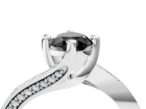 White gold Fancy Black Pear Cut Solitaire Diamond Twist Band with Pavé Setting and Four-Prong Setting_16