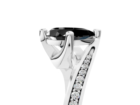 White gold Fancy Black Pear Cut Solitaire Diamond Twist Band with Pavé Setting and Four-Prong Setting_17