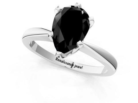 White gold Fancy Black Pear Cut Solitaire Engagement Ring with Six-Prong Setting and Tapered Band_1