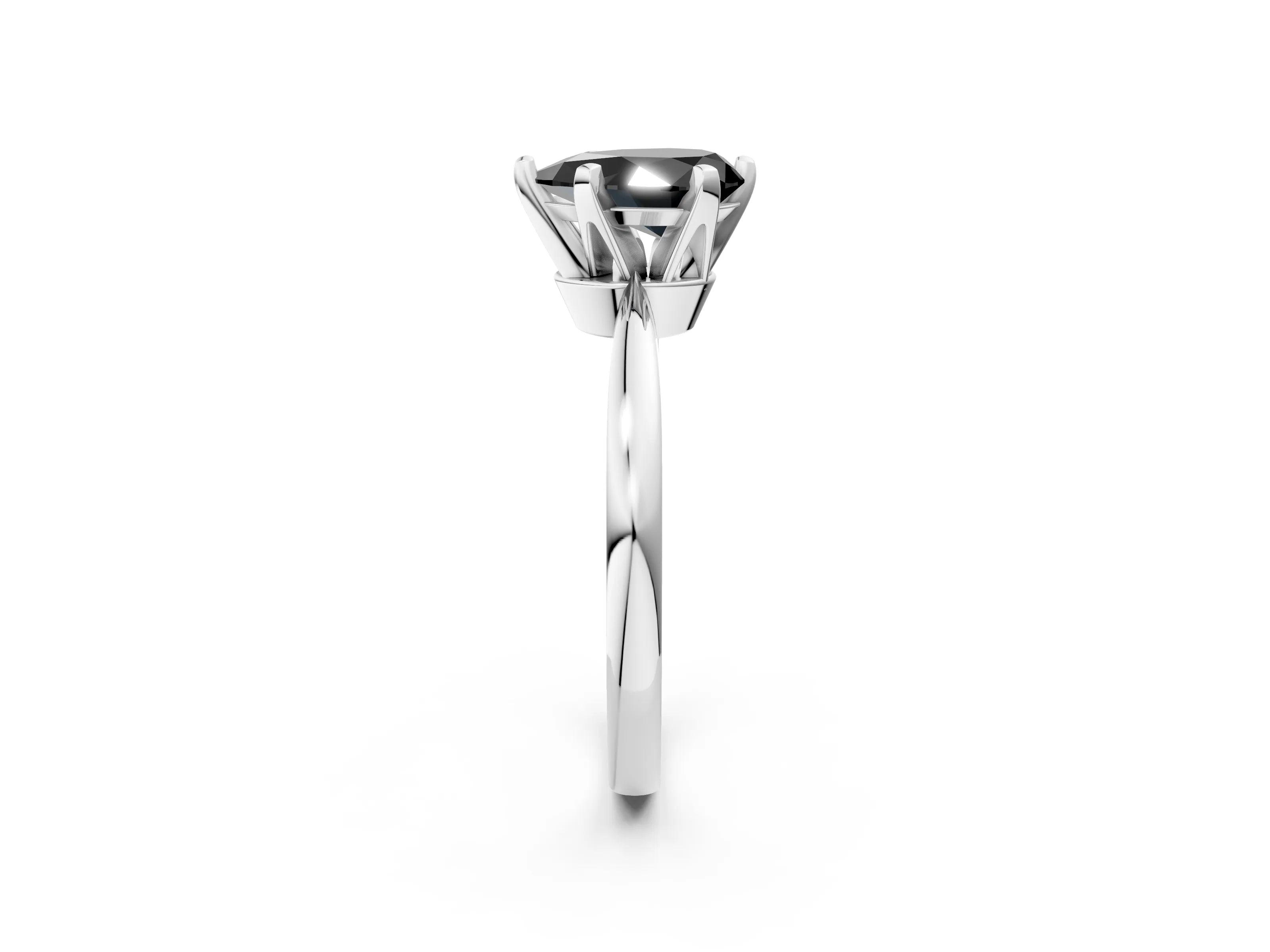 White gold Fancy Black Pear Cut Solitaire Engagement Ring with Six-Prong Setting and Tapered Band_2