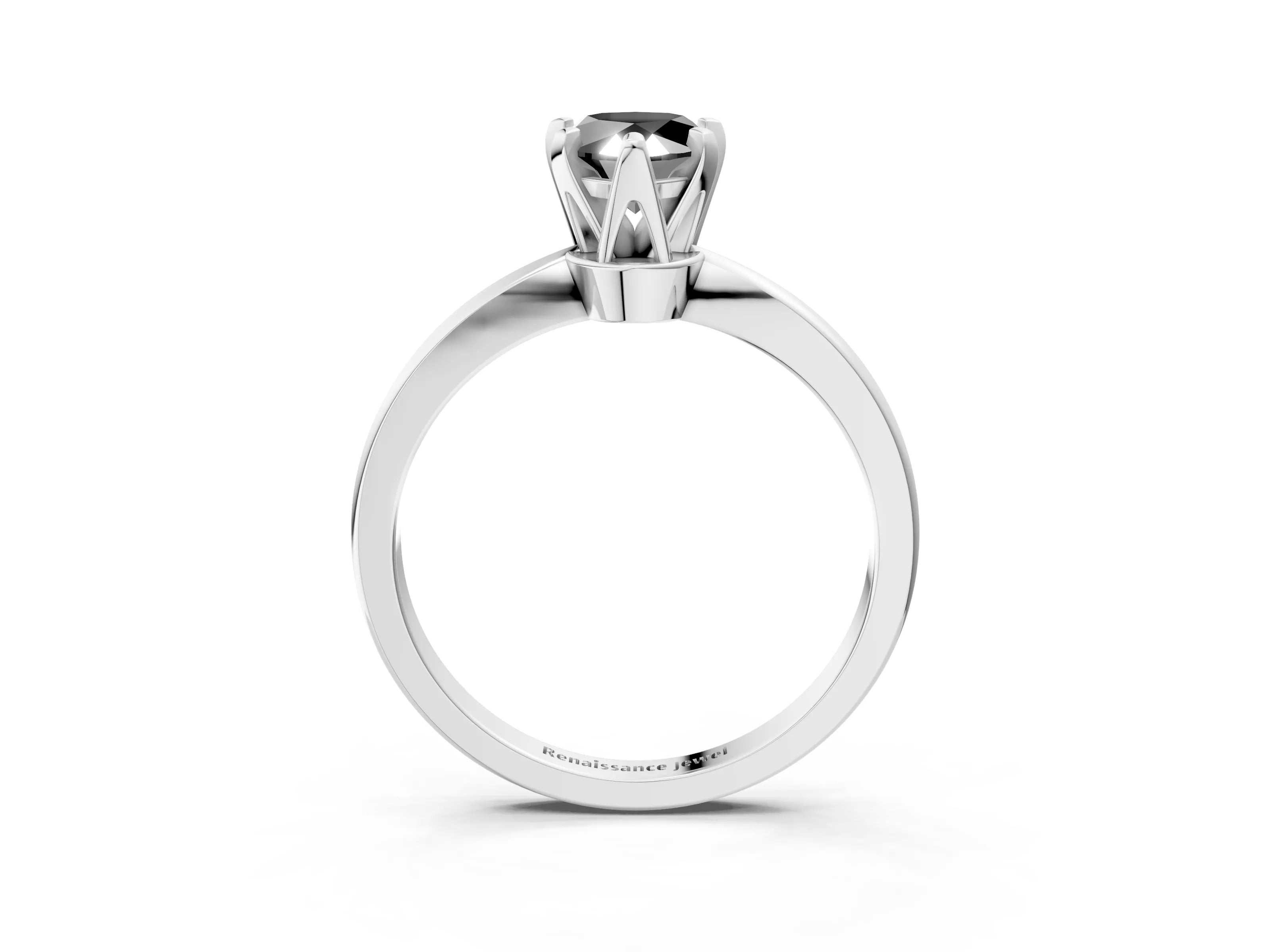 White gold Fancy Black Pear Cut Solitaire Engagement Ring with Six-Prong Setting and Tapered Band_3