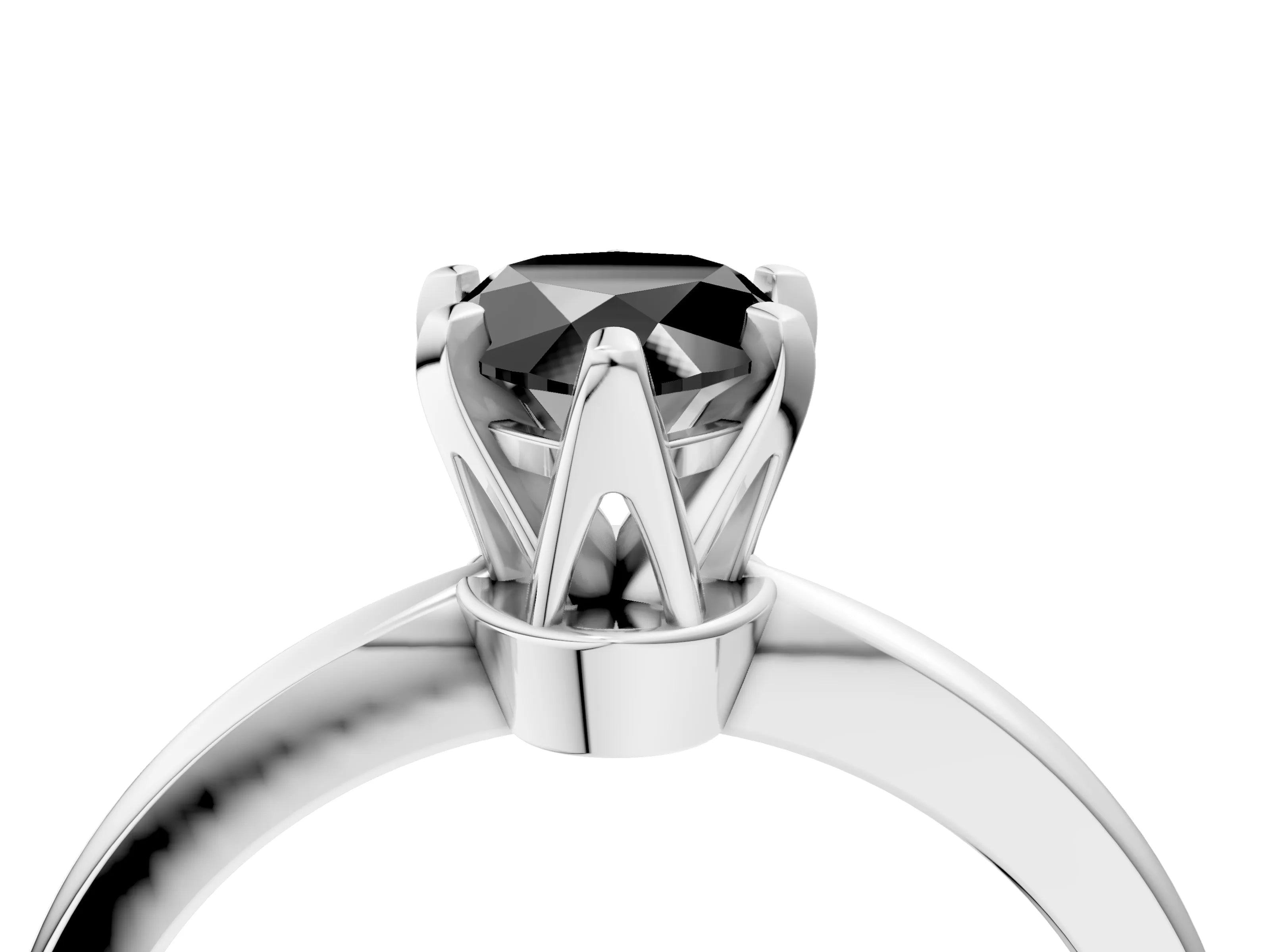 White gold Fancy Black Pear Cut Solitaire Engagement Ring with Six-Prong Setting and Tapered Band_4