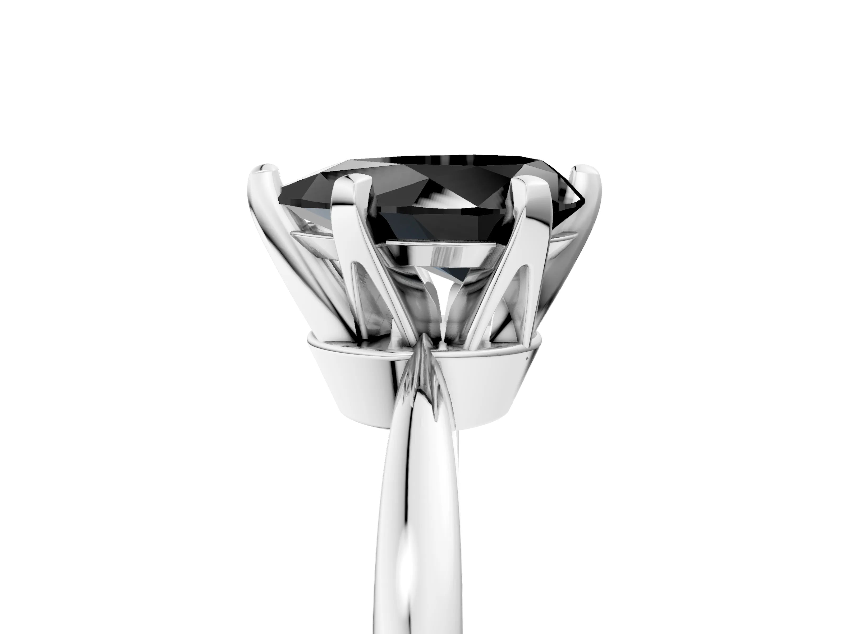 White gold Fancy Black Pear Cut Solitaire Engagement Ring with Six-Prong Setting and Tapered Band_5