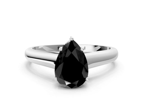 White gold Fancy Black Pear Cut Solitaire Engagement Ring with Tapered Band and Four-Prong Setting_15