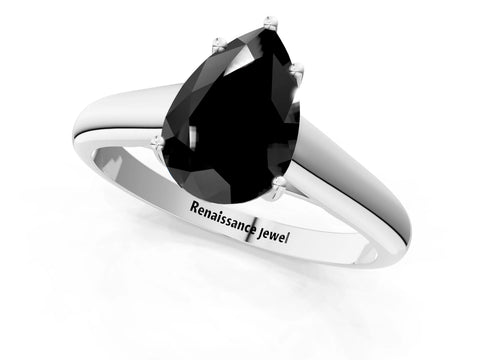 White gold Fancy Black Pear Cut Solitaire Engagement Ring with Tapered Band and Four-Prong Setting_16