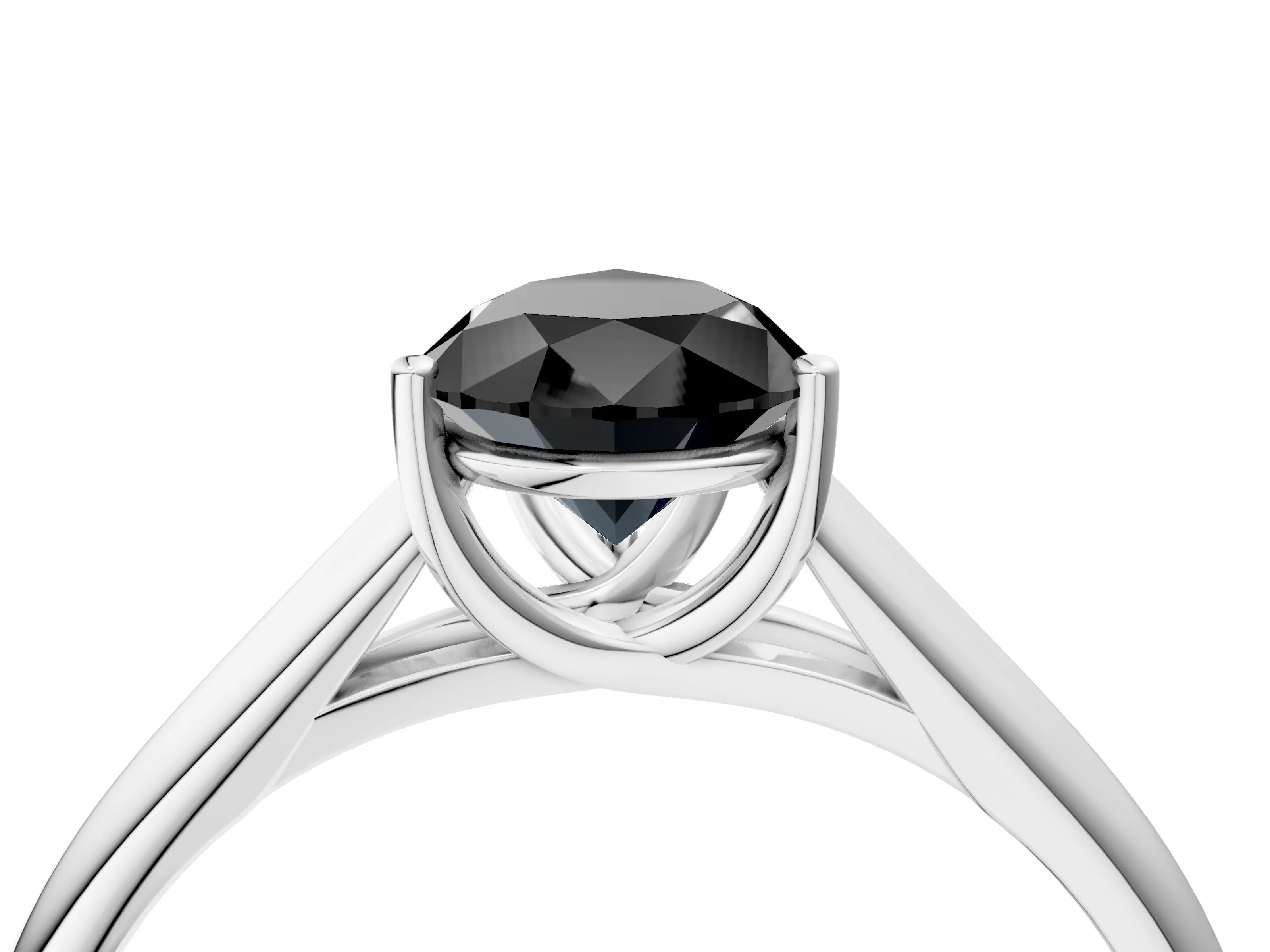White gold Fancy Black Pear Cut Solitaire Engagement Ring with Tapered Band and Four-Prong Setting_19