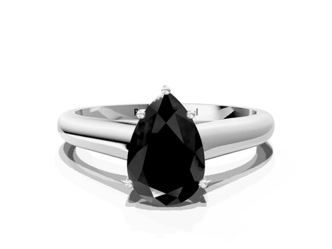 White gold Fancy Black Pear Cut Solitaire Engagement Ring with Tapered Band and Four-Prong Setting_3