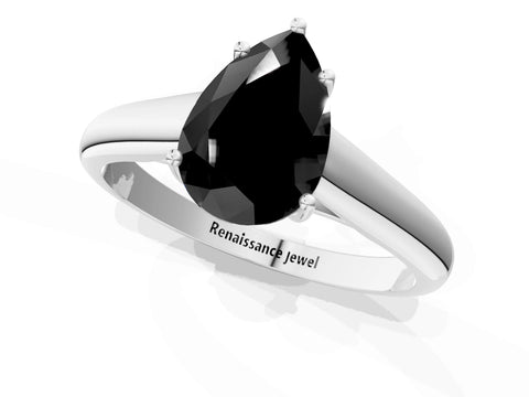 White gold Fancy Black Pear Cut Solitaire Engagement Ring with Tapered Band and Four-Prong Setting_4