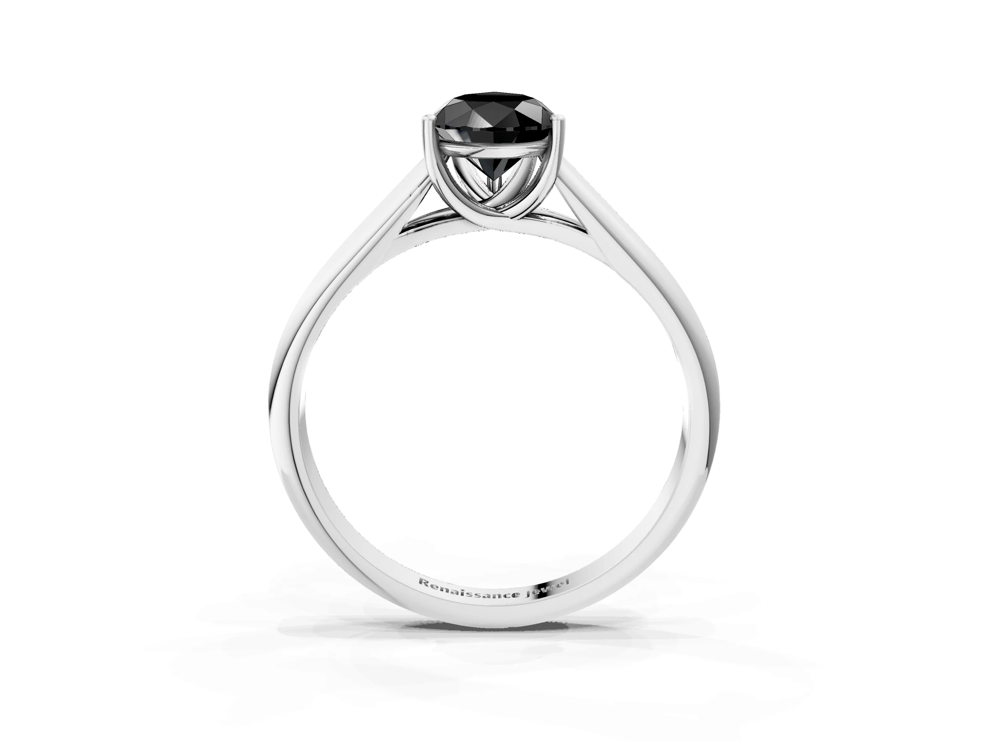 White gold Fancy Black Pear Cut Solitaire Engagement Ring with Tapered Band and Four-Prong Setting_6