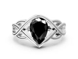 White gold Fancy Black Pear Cut Solitaire Intertwined Band Prong Setting Ring