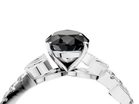White gold Fancy Black Pear Cut Solitaire Leaf-Inspired Diamond Ring with Pavé Band and Four-Prong Setting_16