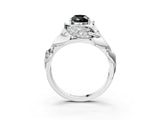 White gold Fancy Black Pear Cut Solitaire Leaf-Inspired Engagement Ring with Prong Setting_15
