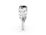 White gold Fancy Black Pear Cut Solitaire Leaf-Inspired Engagement Ring with Prong Setting_3