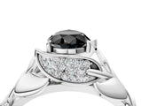 White gold Fancy Black Pear Cut Solitaire Leaf-Inspired Engagement Ring with Prong Setting_5