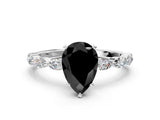 White gold Fancy Black Pear Cut Solitaire Marquise Side Stone Prong Setting Ring