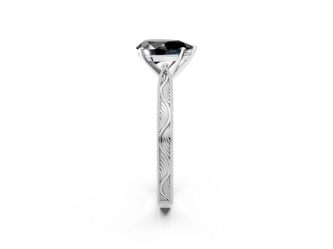 White gold Fancy Black Pear Cut Solitaire Milgrain Engraved Band with Four-Prong Setting_14