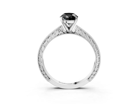 White gold Fancy Black Pear Cut Solitaire Milgrain Engraved Band with Four-Prong Setting_15