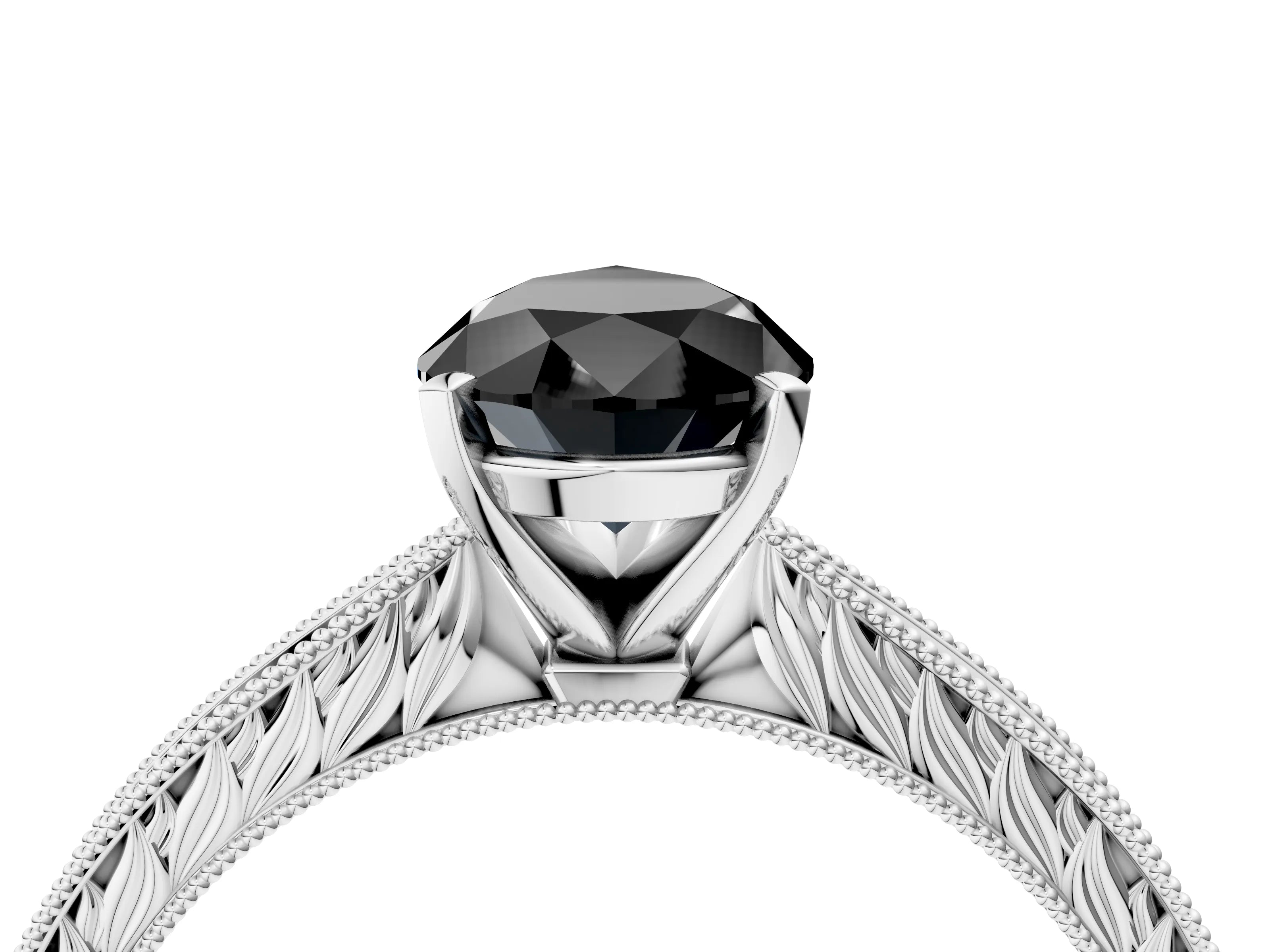 White gold Fancy Black Pear Cut Solitaire Milgrain Engraved Band with Four-Prong Setting_16