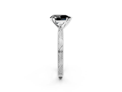 White gold Fancy Black Pear Cut Solitaire Milgrain Engraved Band with Four-Prong Setting_2