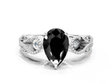 White gold Fancy Black Pear Cut Solitaire Milgrain Leaf Band with Prong Setting_12