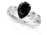 White gold Fancy Black Pear Cut Solitaire Milgrain Leaf Band with Prong Setting_13
