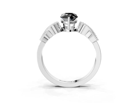 White gold Fancy Black Pear Cut Solitaire Milgrain Leaf Band with Prong Setting_15