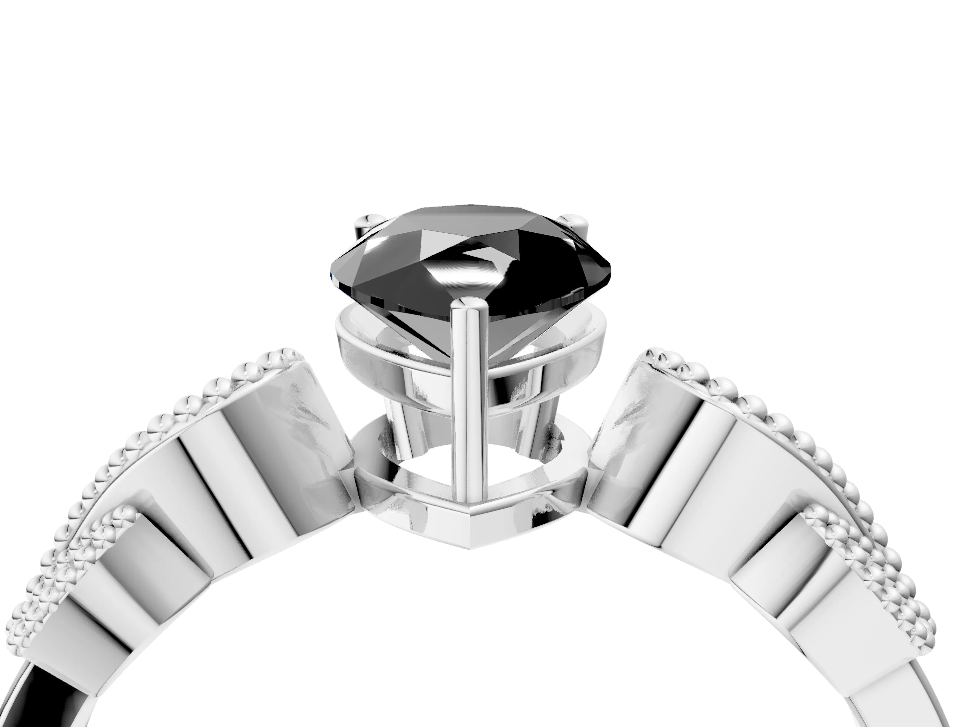 White gold Fancy Black Pear Cut Solitaire Milgrain Leaf Band with Prong Setting_16