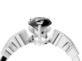 White gold Fancy Black Pear Cut Solitaire Milgrain Leaf Band with Prong Setting_16