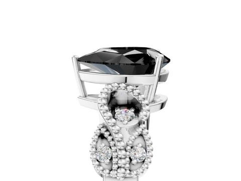 White gold Fancy Black Pear Cut Solitaire Milgrain Leaf Band with Prong Setting_17