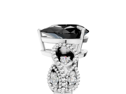 White gold Fancy Black Pear Cut Solitaire Milgrain Leaf Band with Prong Setting_5
