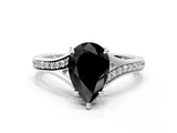 White gold Fancy Black Pear Cut Solitaire Pavé Band with Four-Prong Setting