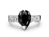 White gold Fancy Black Pear Cut Solitaire Princess Side Stone Engraved Band Prong Setting Ring_12