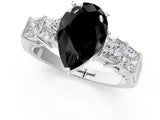 White gold Fancy Black Pear Cut Solitaire Princess Side Stone Engraved Band Prong Setting Ring_13