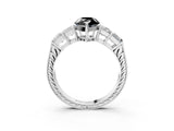 White gold Fancy Black Pear Cut Solitaire Princess Side Stone Engraved Band Prong Setting Ring_15