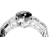 White gold Fancy Black Pear Cut Solitaire Princess Side Stone Engraved Band Prong Setting Ring_16