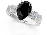 White gold Fancy Black Pear Cut Solitaire Princess Side Stone Engraved Band Prong Setting Ring_1