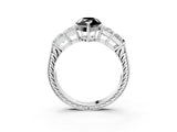 White gold Fancy Black Pear Cut Solitaire Princess Side Stone Engraved Band Prong Setting Ring_3