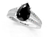 White gold Fancy Black Pear Cut Solitaire Split Shank Pavé Diamond Engagement Ring_1