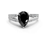 White gold Fancy Black Pear Cut Solitaire Split Shank Pavé Diamond Engagement Ring