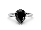 White gold Fancy Black Pear Cut Solitaire Split Shank Pave Diamond Engagement Ring with Four-Prong Setting