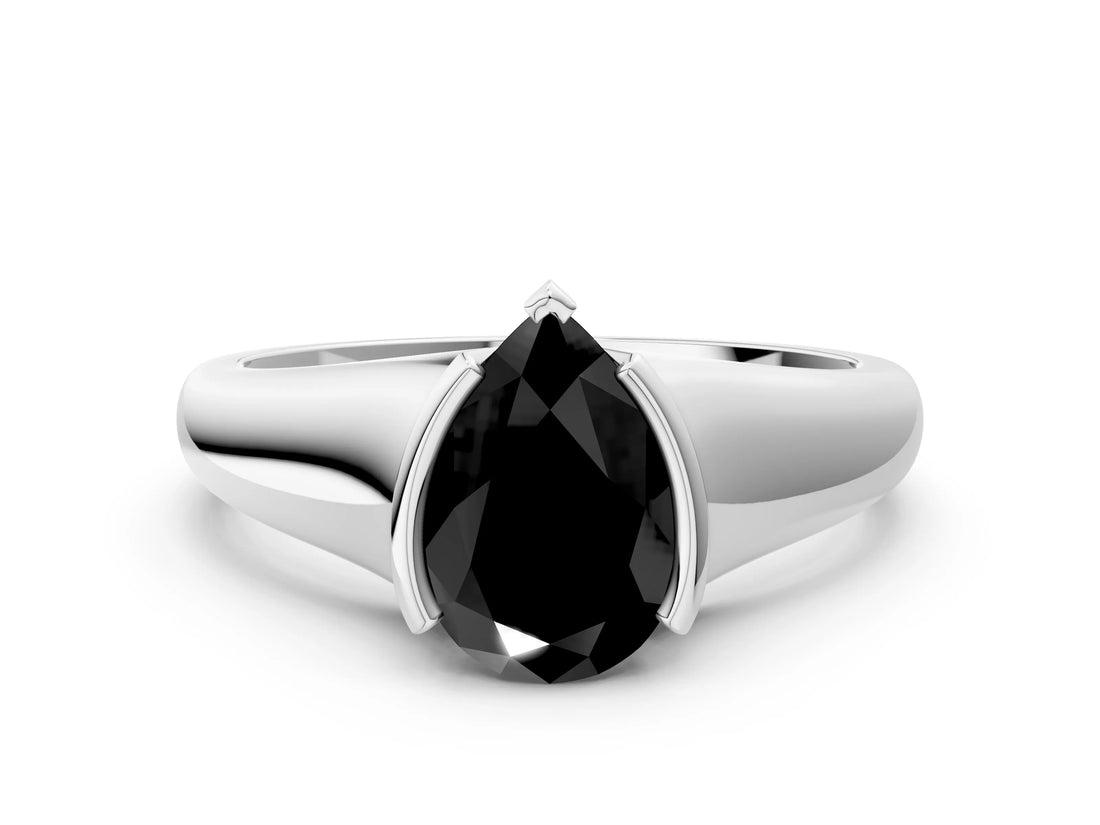 White gold Fancy Black Pear Cut Solitaire Tension Set Diamond Ring with Split Shank Band_24