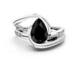 White gold Fancy Black Pear Cut Solitaire Tension-Set Diamond Split Shank Ring