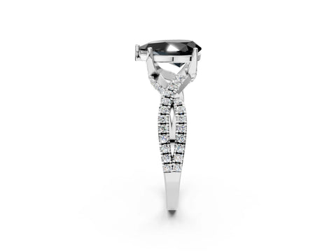 White gold Fancy Black Pear Cut Solitaire Twist Pave Diamond Engagement Ring with Prong Setting_13