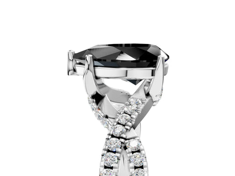 White gold Fancy Black Pear Cut Solitaire Twist Pave Diamond Engagement Ring with Prong Setting_16