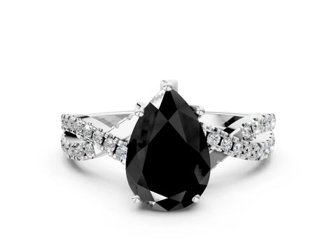 White gold Fancy Black Pear Cut Solitaire Twist Pave Diamond Engagement Ring with Prong Setting_23