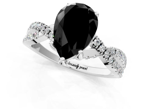 White gold Fancy Black Pear Cut Solitaire Twist Pave Diamond Engagement Ring with Prong Setting_24