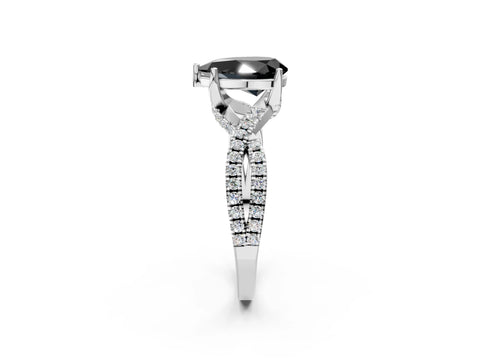 White gold Fancy Black Pear Cut Solitaire Twist Pave Diamond Engagement Ring with Prong Setting_25