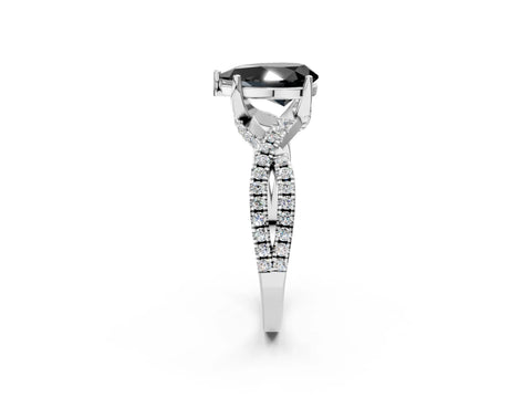 White gold Fancy Black Pear Cut Solitaire Twist Pave Diamond Engagement Ring with Prong Setting_2
