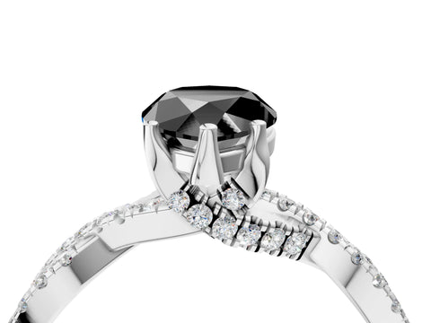 White gold Fancy Black Pear Cut Solitaire Twist Pave Diamond Engagement Ring with Prong Setting_4